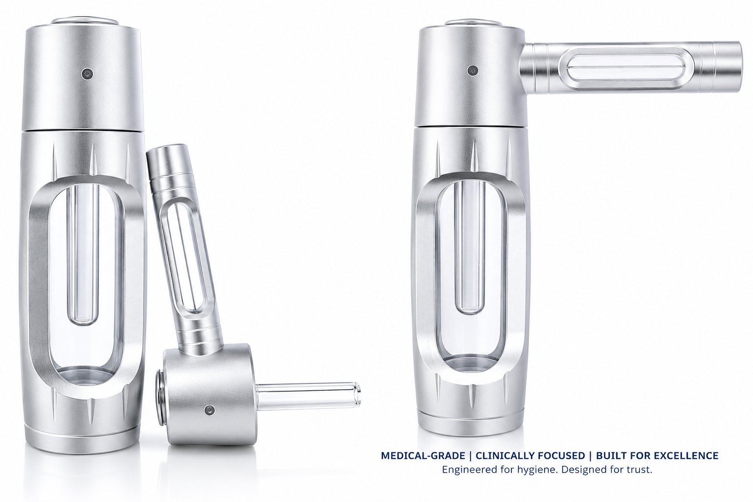 The Passive Molecular Iodine Inhaler — precision brushed steel and borosilicate glass
